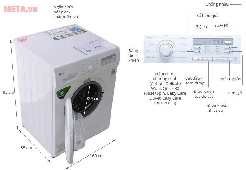 Cấu tạo của máy giặt cửa trước 7kg LG WD-8600. Cấu tạo của máy giặt cửa trước 7kg LG WD-8600.