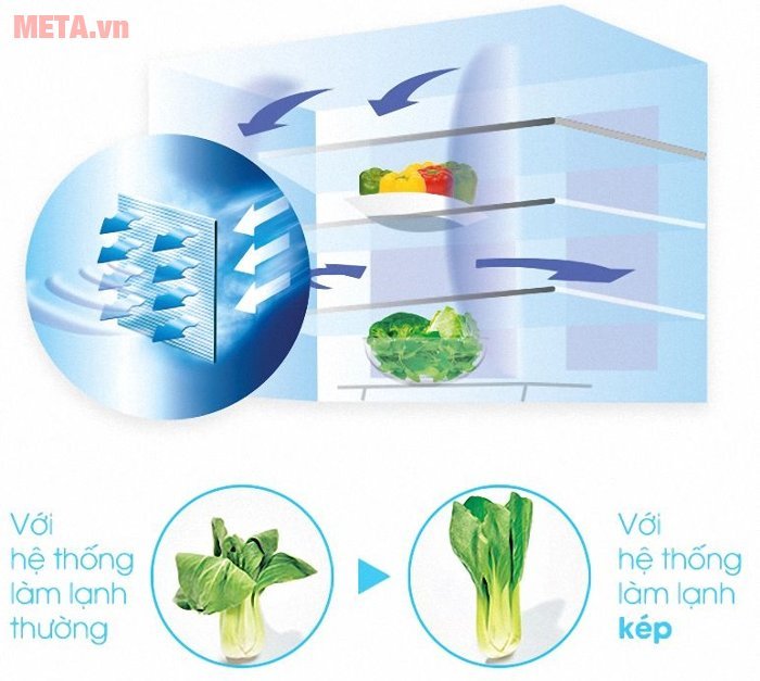 Tủ lạnh 585 lít Sharp SJ-XP590PG-BK trang bị hệ thống làm lạnh kép