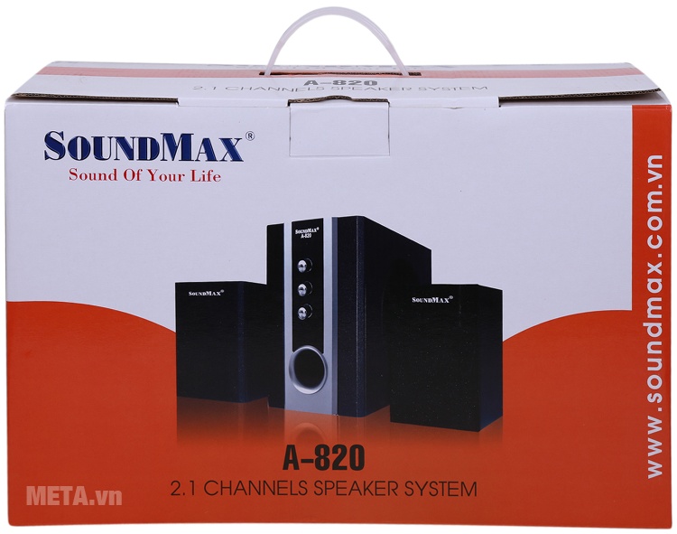 Loa vi tính SoundMax A820 2.1 với hộp đựng sang trọng.