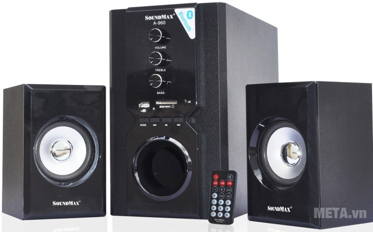 Loa SoundMax A960 2.1 có điều khiển từ xa đi kèm.