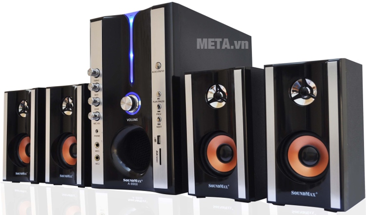 Loa máy tính SoundMax A8900 có đèn báo ở loa siêu trầm khi hoạt động 