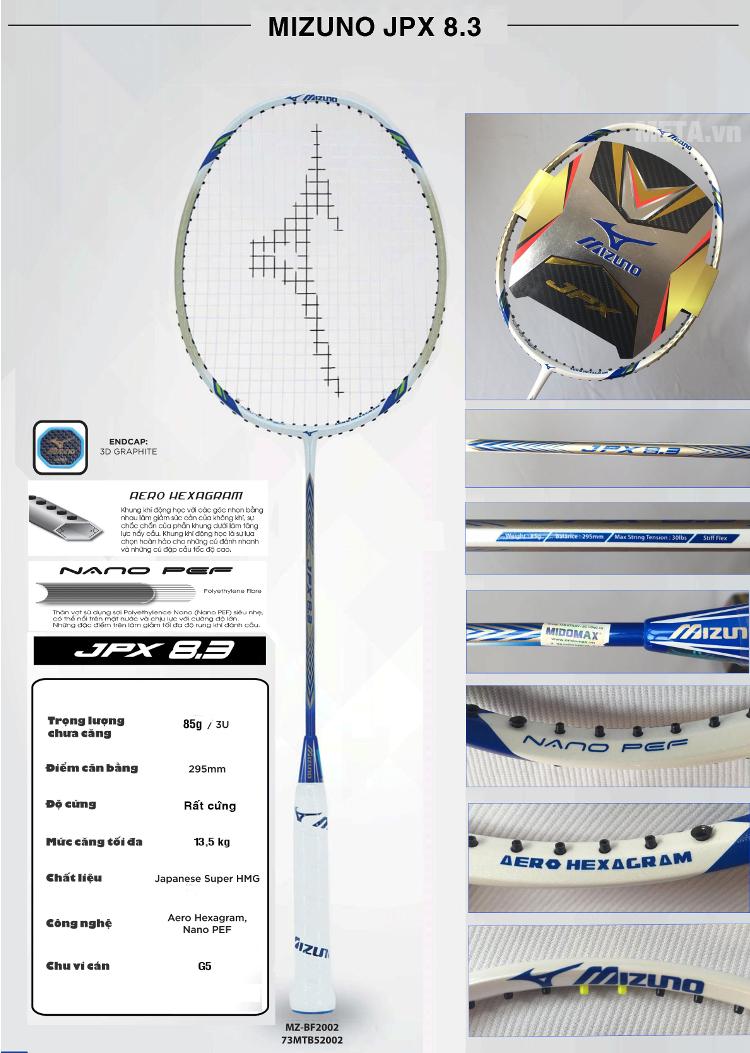 Vợt cầu lông Mizuno JPX 8.3 với thiết kế hiện đại và tinh tế.