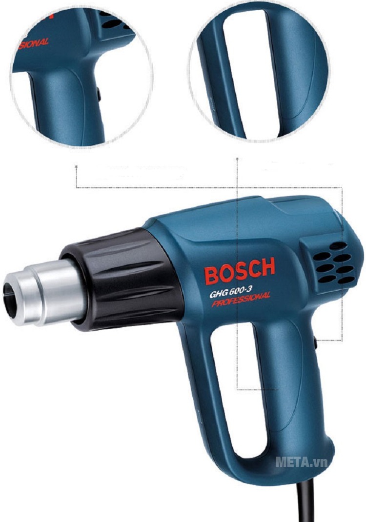Máy thổi hơi nóng Bosch GHG 600-3 với thiết kế tay cầm.
