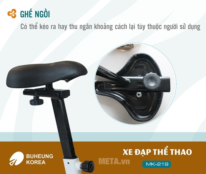 Xe đạp thể thao Buheung Korea MK-219 có ghế ngồi êm ái, giúp ngồi tập luyện thoải mái.