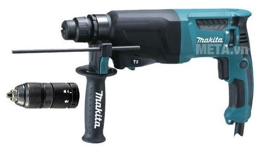 Máy khoan bê tông Makita HR2630T có tay nắm phụ giúp điều khiển khoan chính xác.