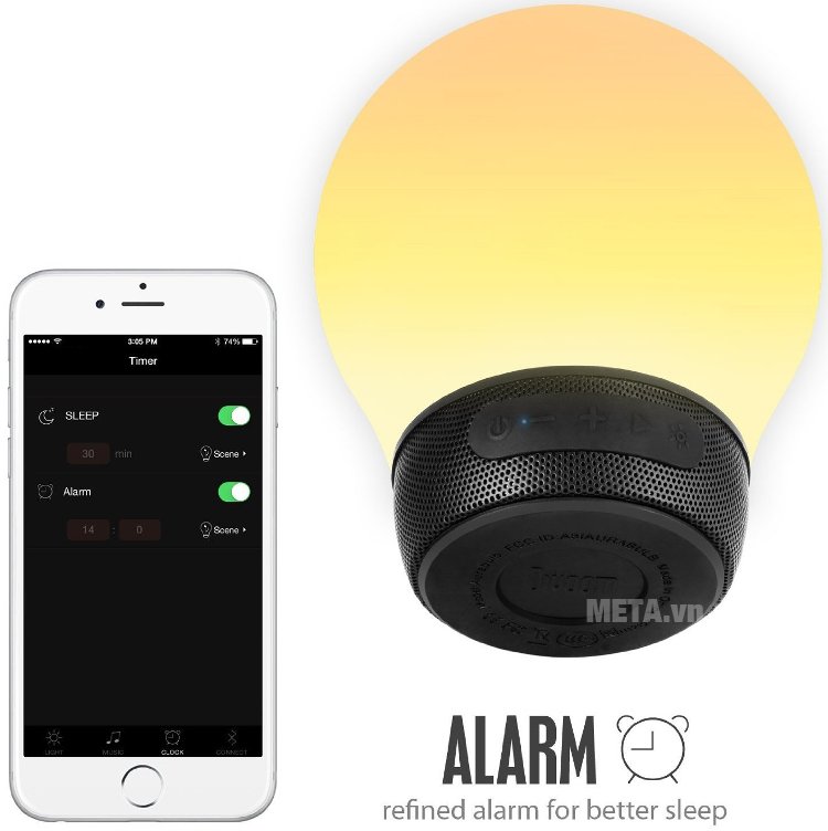 Loa Divoom AuraBulb có thể kết nối với điện thoại để sử dụng tính năng thông minh.