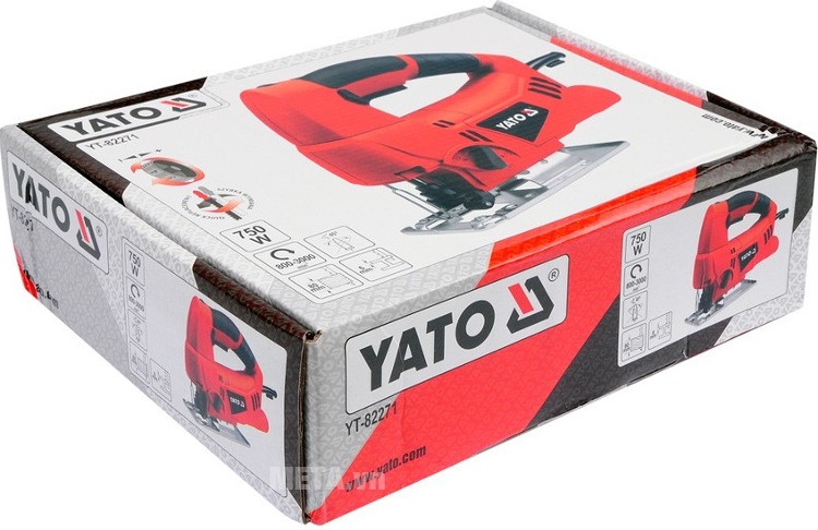 Máy cưa lọng 750W Yato YT-82271 với hộp đựng sang trọng.