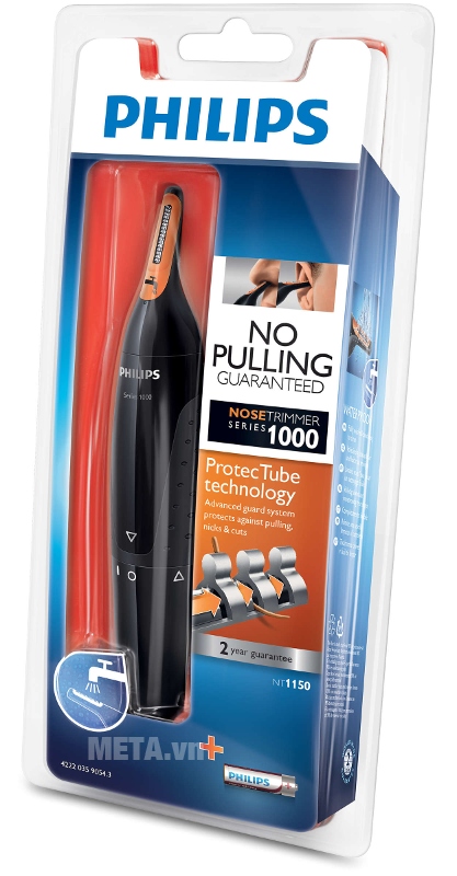 Máy tỉa lông mũi Philips NT1150 có hộp đựng sang trọng.