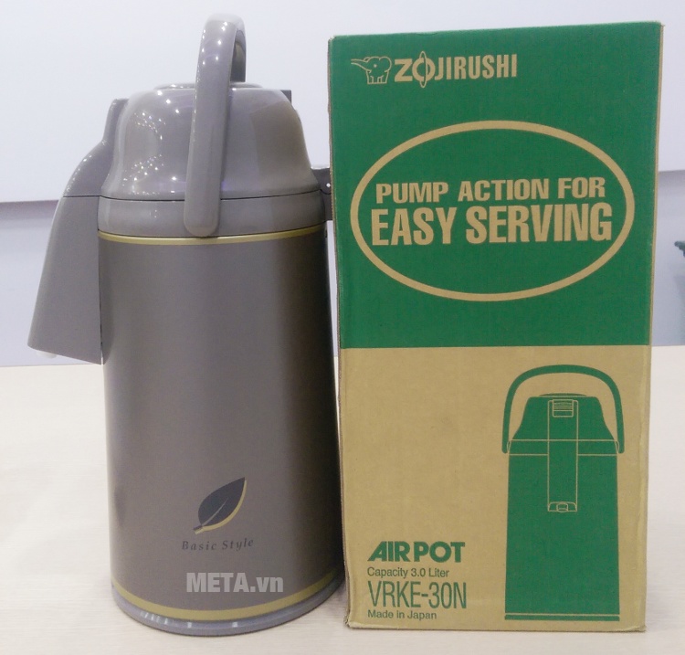Bình thủy bơm Zojirushi VRKE-30N-TD có xuất xứ Nhật Bản.