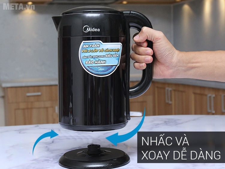 Đế của ấm siêu tốc Midea MK-317DB xoay 360 độ