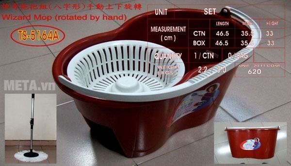 Chổi lau nhà 360 xoay tay TS-5164A màu đỏ Chổi lau nhà 360 xoay tay TS-5164A màu đỏ
