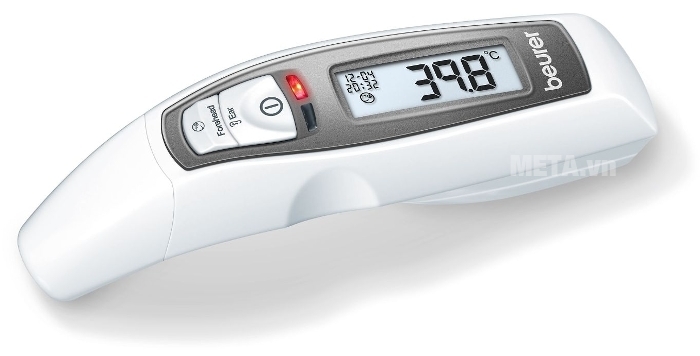 Nhiệt kế điện tử Beurer FT65 có đèn phát ra màu đỏ để cảnh báo nhiệt độ sốt cao.