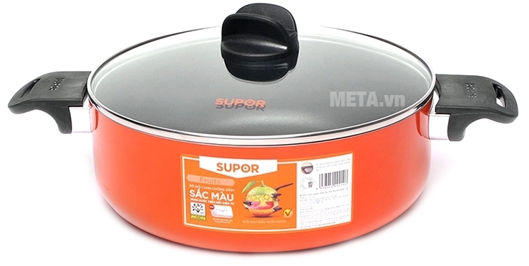 Bộ nồi canh chống dính Supor S08AT2 có 1 chiếc kích thước 26cm, dùng được với bếp từ