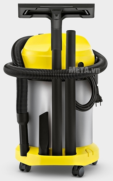 Máy hút bụi khô và ướt Karcher MV 2 Premium với thiết kế ống cài phía sau máy.