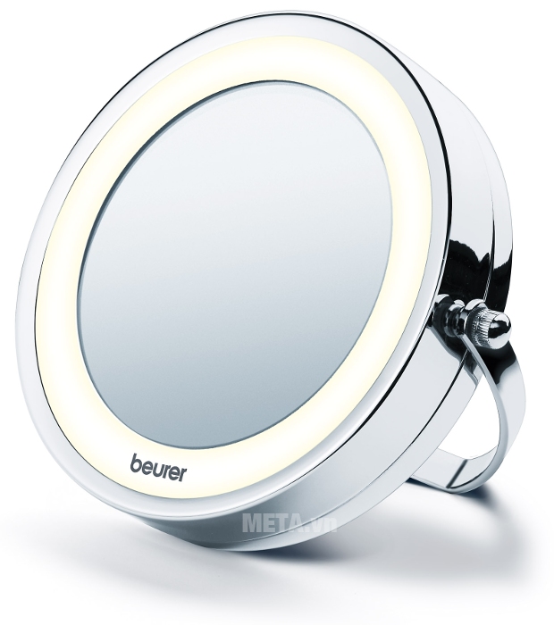 Gương trang điểm 2 mặt kèm đèn led Beurer BS59 có thể đặt trên bàn để sử dụng.