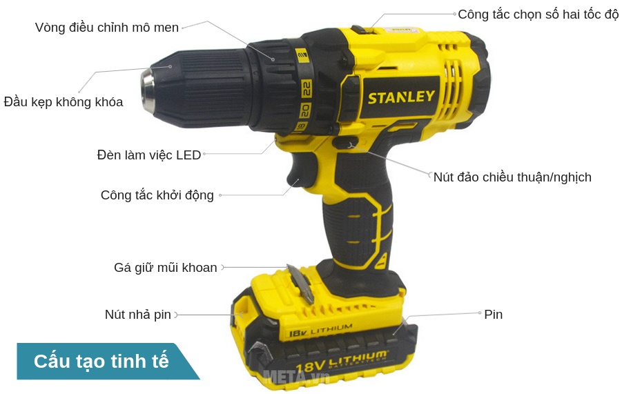 Cấu tạo máy khoan pin Stanley SCD 20C2 12mm - 18V 