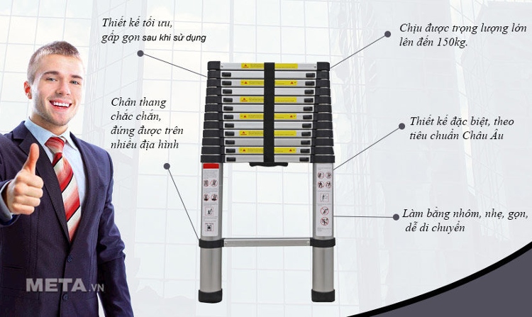 Thang nhôm rút gọn đơn Advindeq ADT212B có khung nhôm chắc chắn.