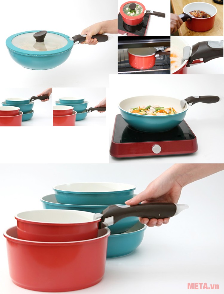 Cán rời đa năng Miris có thể tương thích với đa nặng loại nồi, chảo.