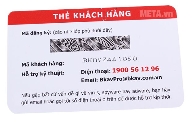 Bkav Pro Internet Security 1 năm/01 gồm 1 thẻ khách hàng chứa mã cào.