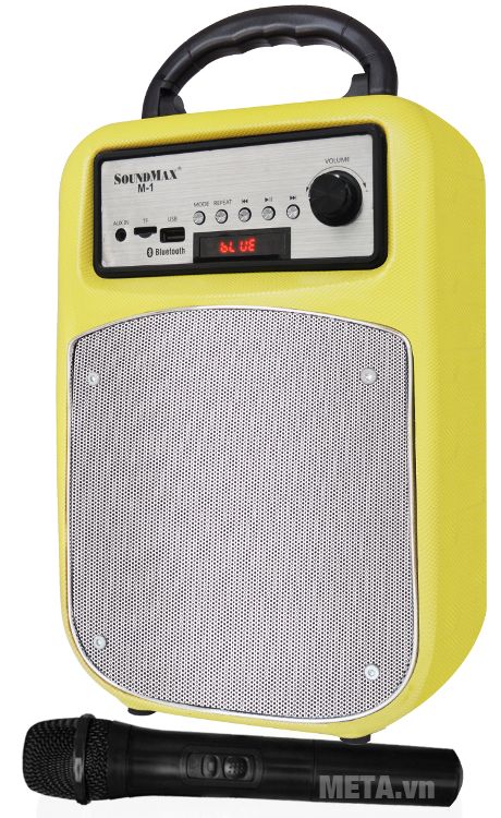 Loa SoundMax M-1 sử dụng pin sạc, cho thời gian sử dụng 6 giờ.