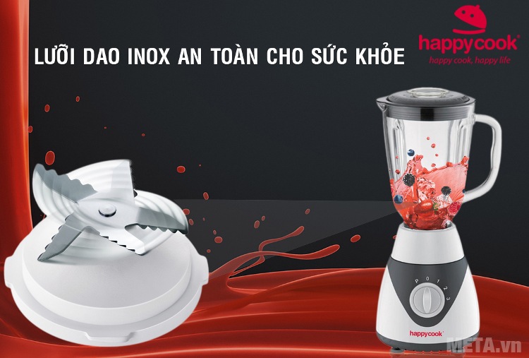 Máy xay sinh tố Happy Cook HCB-1502 với thiết kế lưỡi dao sắc bén.