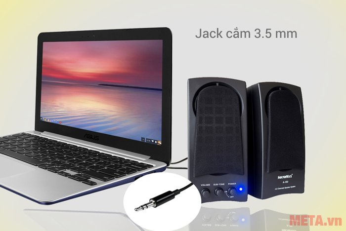 Loa vi tính SoundMax A150 kết nối với máy tính thông qua jack 3.5mm