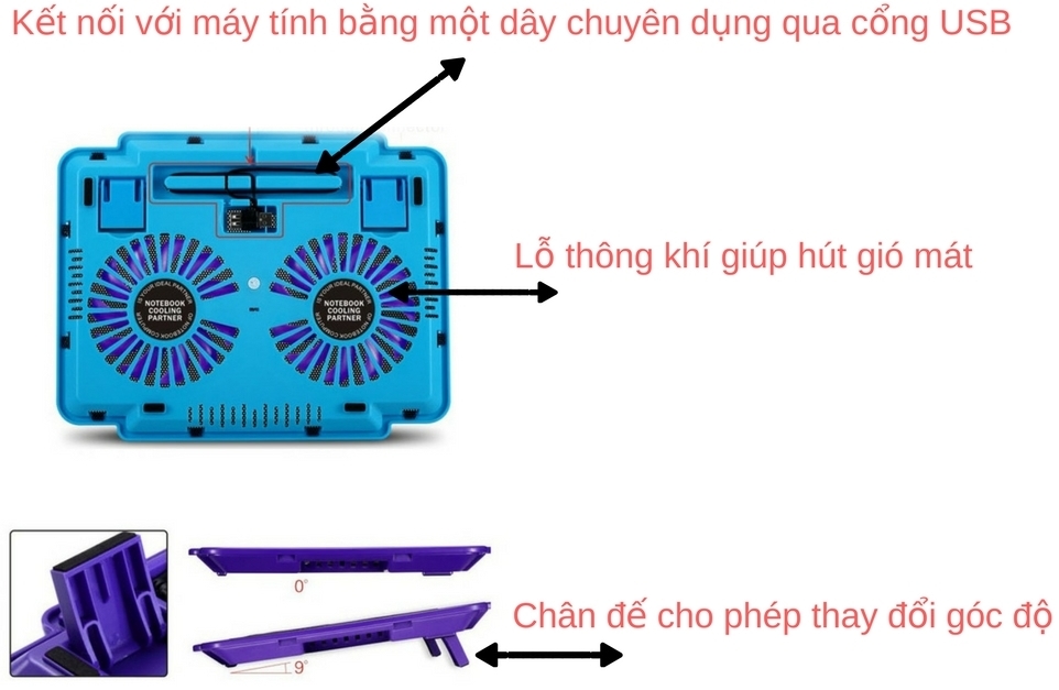 Chân đế tản nhiệt Thin Ice 1 - K17 Pro cho phép thay đổi góc độ (0/9º)