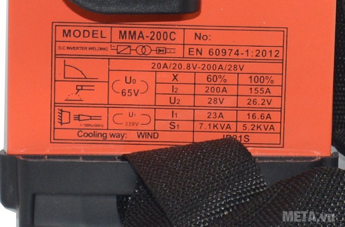 Thông số được in trên máy hàn điện tử Inverter Btec MMA-200C Thông số được in trên máy hàn điện tử Inverter Btec MMA-200C