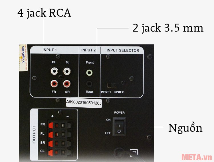 Loa SoundMax A8900 có 4 jack RCA và 2 jack 3.5mm