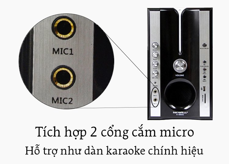 2 cổng cắm micro của loa máy tính SoundMax A8900