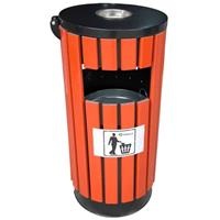 Thùng rác giả gỗ ngoài trời tròn có gạt tàn (HVSOD-01T)