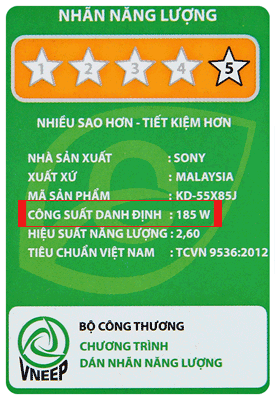 Nhãn dán năng lượng trên tivi Sony KD-55X85J Nhãn dán năng lượng trên tivi Sony KD-55X85J