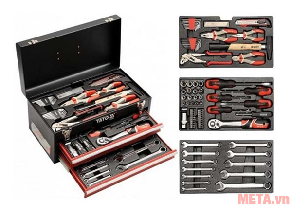 Hộp đồ nghề sửa xe máy chuyên dụng 3 ngăn, 80 chi tiết YATO YT38951