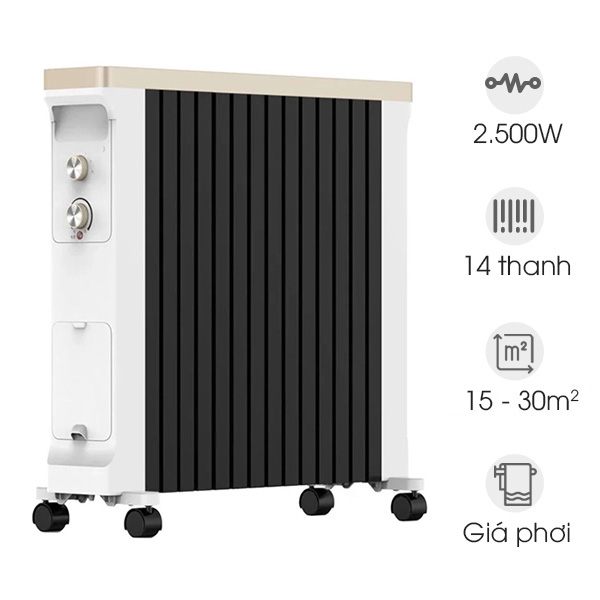 Máy sưởi dầu 14 thanh Roler RH-2120 (Có giá phơi và tạo ẩm)