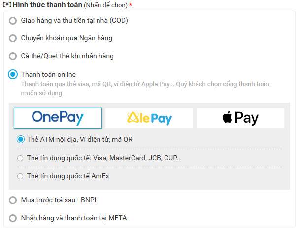 Hình thức thanh toán online