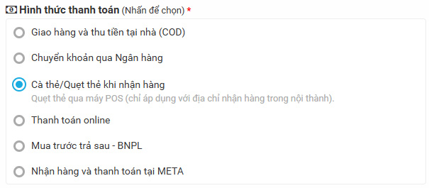 Hình thức thanh toán cà thẻ