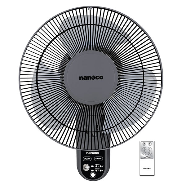 Quạt treo tường Nanoco NWF1219RC-GR (30W, màu ghi, remote)
