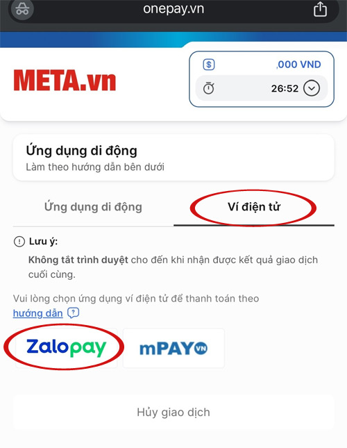 Chọn ví ZaloPay
