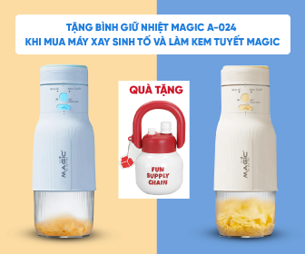 Tặng bình giữ nhiệt Magic A-024 khi mua máy xay sinh tố và làm kem tuyết Magic