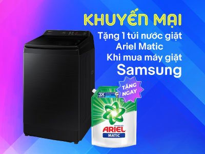 Tặng 1 túi nước giặt Ariel 2.9kg khi mua máy giặt Samsung