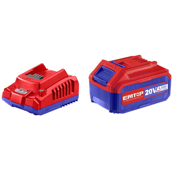 Bộ 1 pin 20V 4.0Ah, 1 sạc 20V 2A Emtop ELBCPK1012