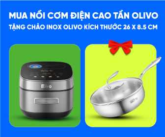 Tặng chảo inox Olivo kích thước 26 x 8.5 cm khi mua nồi cơm điện cao tần Olivo
