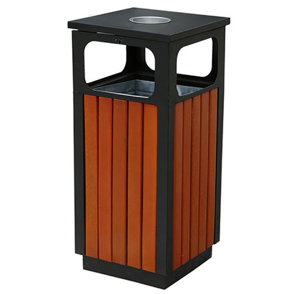 Thùng rác giả gỗ khung thép phun sơn vuông có gạt tàn (HTSOD-37)