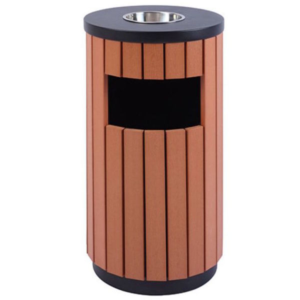Thùng rác giả gỗ ngoài trời tròn có gạt tàn (HVSOD-01T)