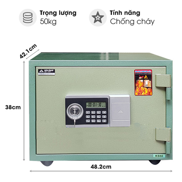 Két sắt chống cháy Hòa Phát KS50NDT (khóa chìa và khóa điện tử)