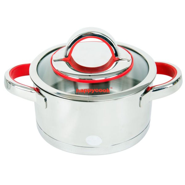 Nồi inox 3 đáy nắp kính 16cm Happy Cook HC-16AR