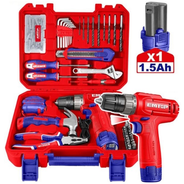 Bộ máy khoan pin kèm 129 món đồ nghề Emtop EEDK12901