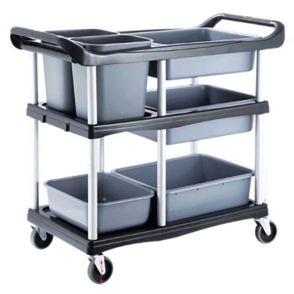 Xe đẩy dọn bàn nhựa khung nhôm có khay HT08174