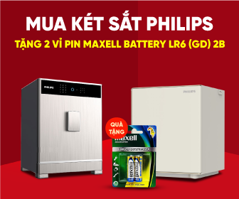 Tặng 2 vỉ pin Maxell battery LR6 (GD) 2B khi mua két sắt Philips