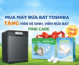 Tặng viên vệ sinh, viên rửa bát Pine Care khi mua máy rửa chén Toshiba